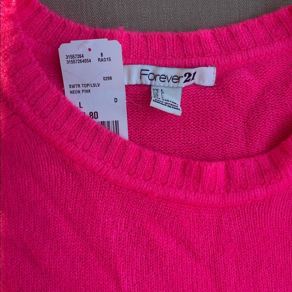 Bright Neon Pink Crew Neck Sweater - Picture 4 of 4